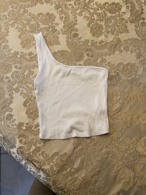 Garage One-Shoulder Ribbed Cream Crop Tank